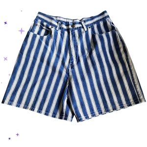 NORTHWEST BLUE COMPANY Cotton‎ Denim Vintage Mom Jean Shorts Blue Stripe Size 14